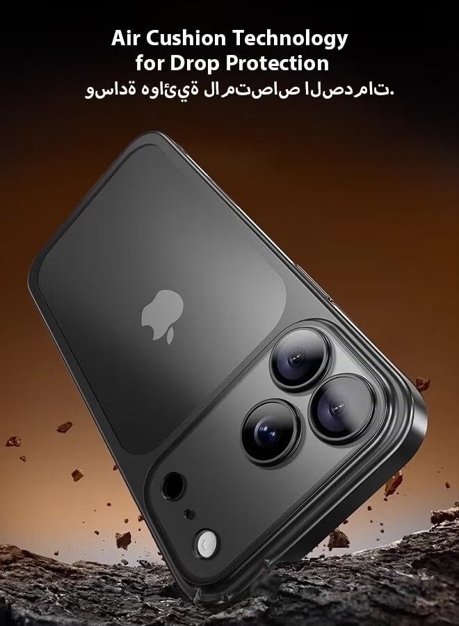 جراب آيفون 17 برو، مصنوع من البولي كربونات المطلي بالكهرباء غير اللامع، مقاوم للصدمات وحماية كاملة لعدسة الكاميرا، فائق النحافة، أسود - Image 3